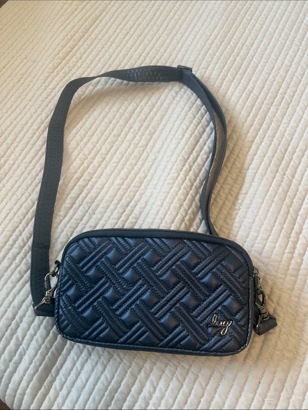 Lug Metallic Blue Quilted Crossbody Belt Chest Bag